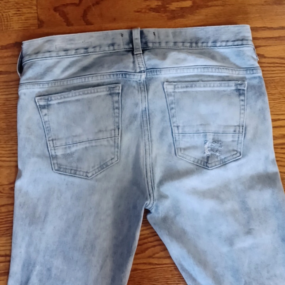 PacSun - Mens 29X30 Stacked/Distressed Light Wash Skinny Jeans Zippered Ankles - Picture 10 of 11